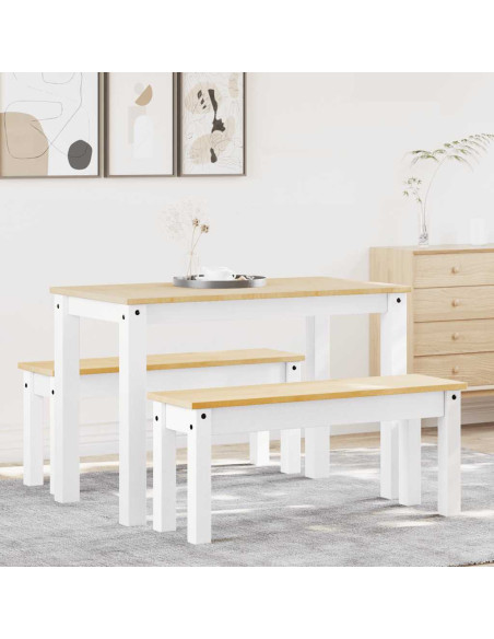 Set da Pranzo 3 pz PANAMA Bianco in Legno Massello di Pino