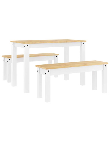 Set da Pranzo 3 pz PANAMA Bianco in Legno Massello di Pino
