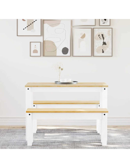 Set da Pranzo 3 pz PANAMA Bianco in Legno Massello di Pino