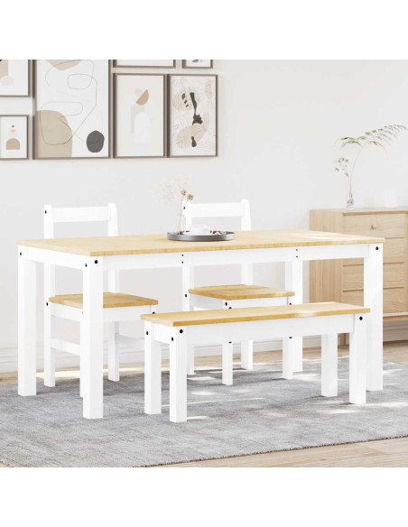 Set da Pranzo 4 pz PANAMA Bianco in Legno Massello di Pino