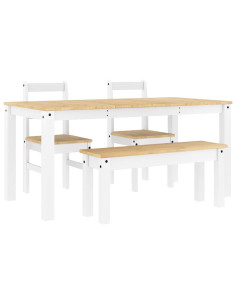 Set da Pranzo 4 pz PANAMA Bianco in Legno Massello di Pino 2