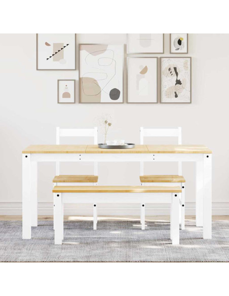 Set da Pranzo 4 pz PANAMA Bianco in Legno Massello di Pino