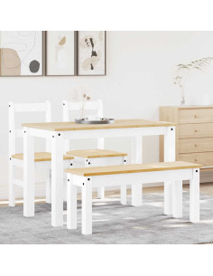 Set da Pranzo 4 pz PANAMA Bianco in Legno Massello di Pino