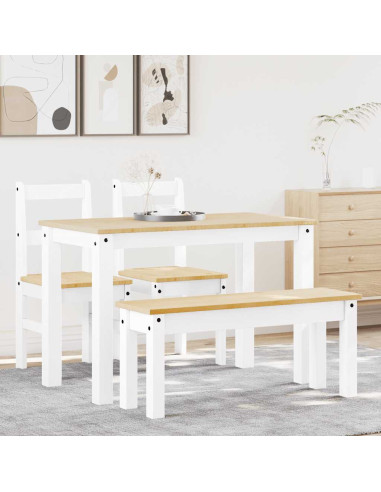 Set da Pranzo 4 pz PANAMA Bianco in Legno Massello di Pino