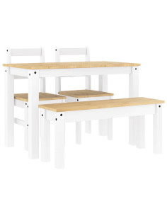 Set da Pranzo 4 pz PANAMA Bianco in Legno Massello di Pino 2