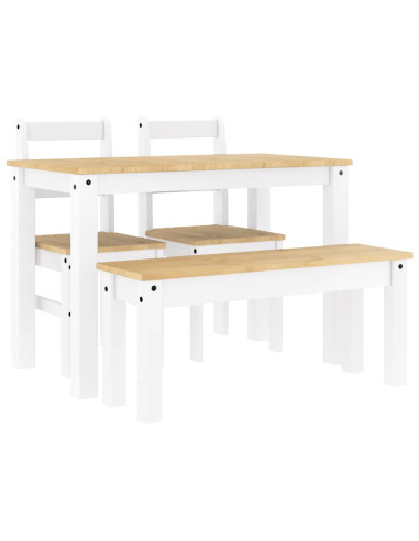 Set da Pranzo 4 pz PANAMA Bianco in Legno Massello di Pino
