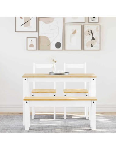 Set da Pranzo 4 pz PANAMA Bianco in Legno Massello di Pino