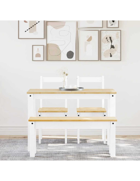 Set da Pranzo 4 pz PANAMA Bianco in Legno Massello di Pino