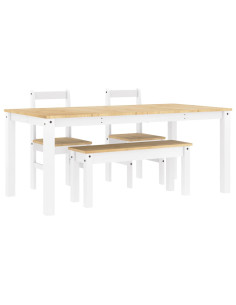 Set da Pranzo 4 pz PANAMA Bianco in Legno Massello di Pino 2