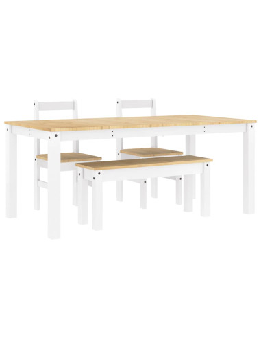 Set da Pranzo 4 pz PANAMA Bianco in Legno Massello di Pino