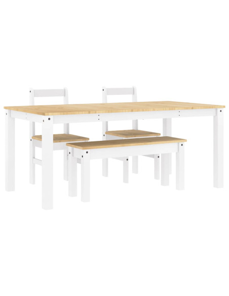 Set da Pranzo 4 pz PANAMA Bianco in Legno Massello di Pino