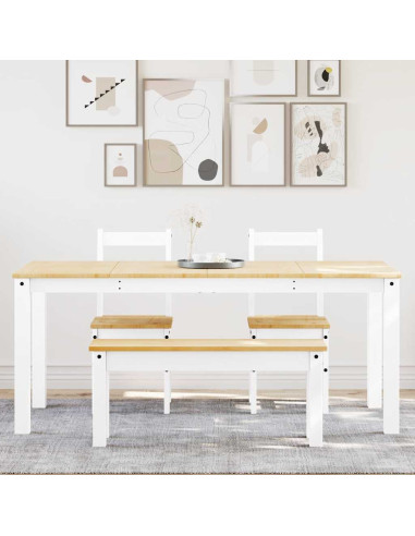 Set da Pranzo 4 pz PANAMA Bianco in Legno Massello di Pino