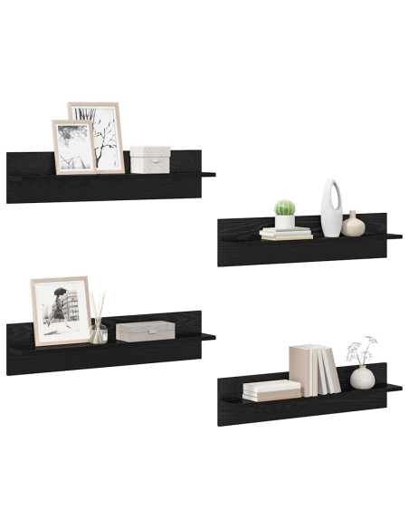 Scaffali da parete 4 pcs Rovere Nero 80 x 11,5 x 18 cm