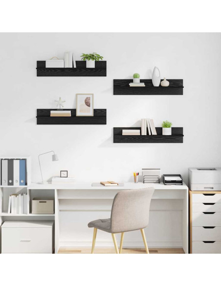 Scaffali da parete 4 pcs Rovere Nero 80 x 11,5 x 18 cm