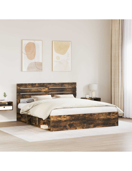 Struttura del letto Rovere fumé 200 x 200 cm Pino massello