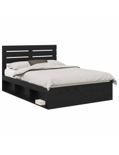 Struttura del letto Nero 160 x 200 cm Pino massello 2