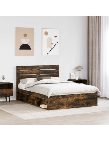 Struttura del letto Rovere fumé 140 x 190 cm Pino massello