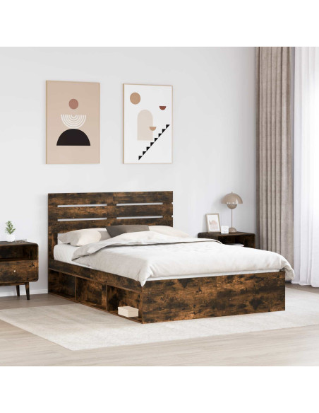 Struttura del letto Rovere fumé 140 x 190 cm Pino massello