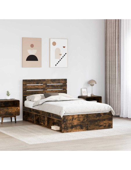 Struttura del letto Rovere fumé 120 x 190 cm Pino massello