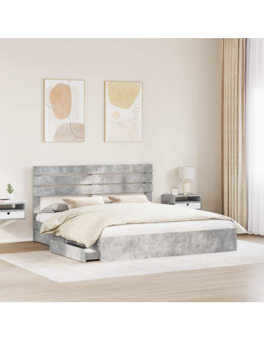 Letto con Contenitore con testiera Grigio cemento 200 x 200 cm
