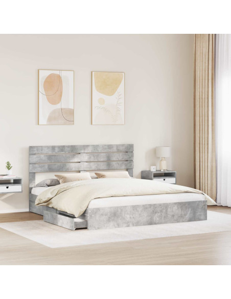Letto con Contenitore con testiera Grigio cemento 200 x 200 cm