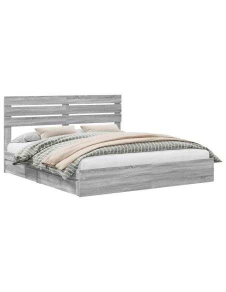 Letto con Contenitore con testiera Grigio Sonoma 200 x 200 cm