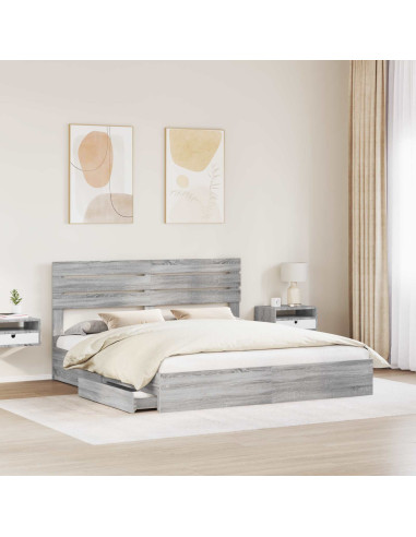 Letto con Contenitore con testiera Grigio Sonoma 200 x 200 cm