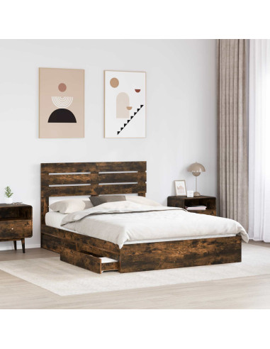 Letto con Contenitore con testiera Rovere fumé 160 x 200 cm