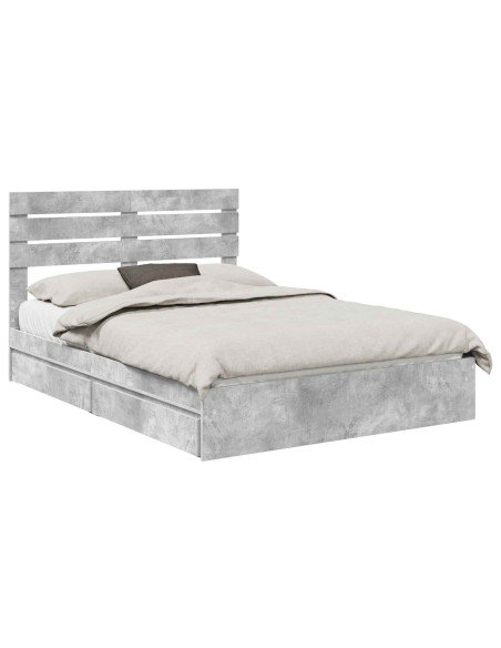 Letto con Contenitore con testiera Grigio cemento 150 x 200 cm