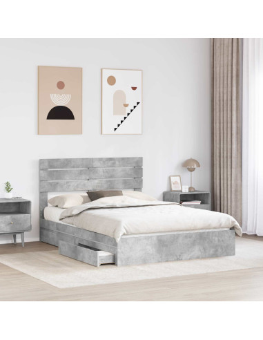 Letto con Contenitore con testiera Grigio cemento 150 x 200 cm