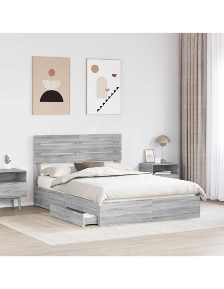 Letto con Contenitore con testiera Grigio Sonoma 140 x 200 cm
