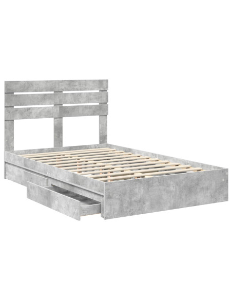 Letto con Contenitore con testiera Grigio cemento 135 x 190 cm