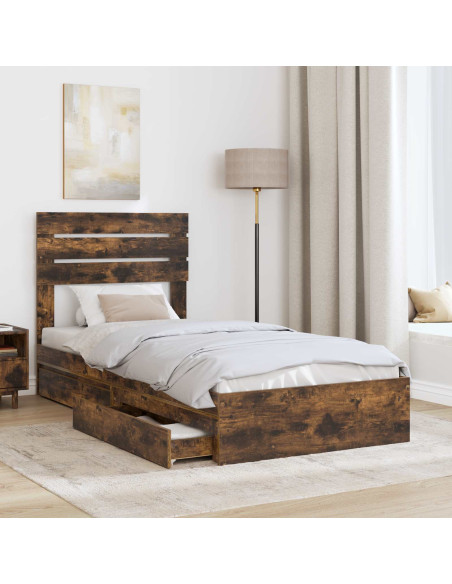 Letto con Contenitore con testiera Rovere fumé 100 x 200 cm
