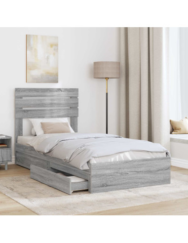 Letto con Contenitore con testiera Grigio Sonoma 90 x 200 cm