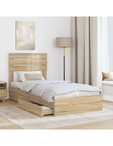 Letto con Contenitore con testiera Rovere Sonoma 90 x 190 cm