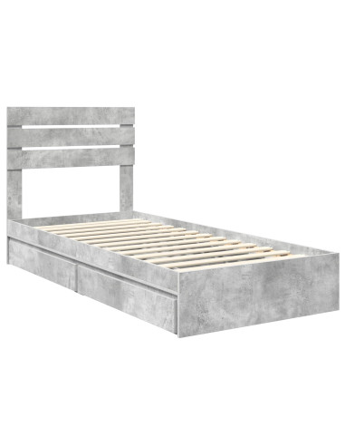 Letto con Contenitore con testiera Grigio cemento 90 x 190 cm