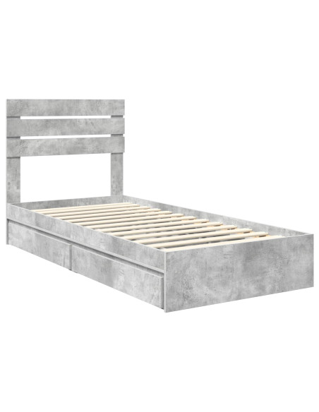 Letto con Contenitore con testiera Grigio cemento 90 x 190 cm