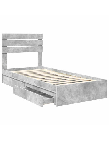 Letto con Contenitore con testiera Grigio cemento 90 x 190 cm