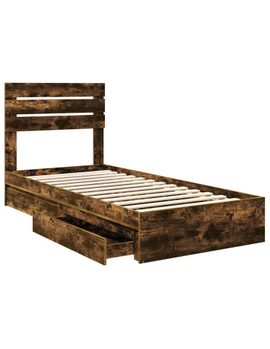 Letto con Contenitore Rovere fumé 90 x 190 cm Legno multistrato