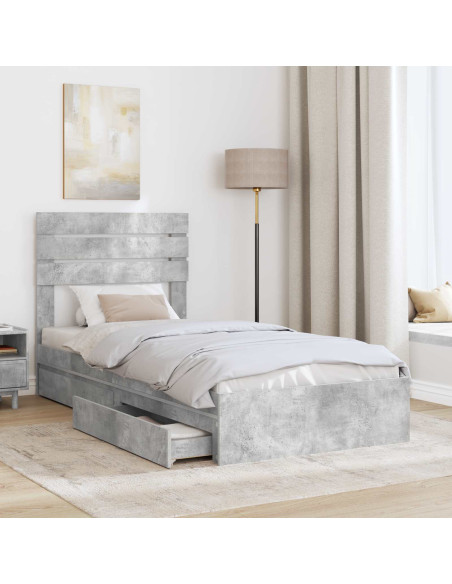 Letto con Contenitore con testiera Grigio cemento 70 x 190 cm
