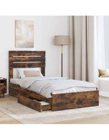 Letto con Contenitore Rovere fumé 75 x 190 cm Legno multistrato