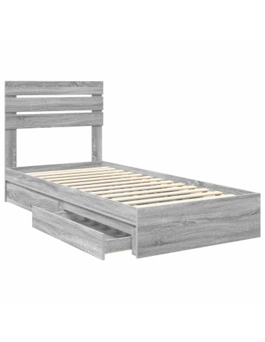 Letto con Contenitore con testiera Grigio Sonoma 75 x 190 cm