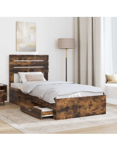 Struttura del letto Rovere Affumicato e Argento 75 x 190 cm