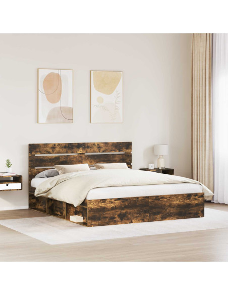 Struttura del letto Rovere fumé 200 x 200 cm Pino massello