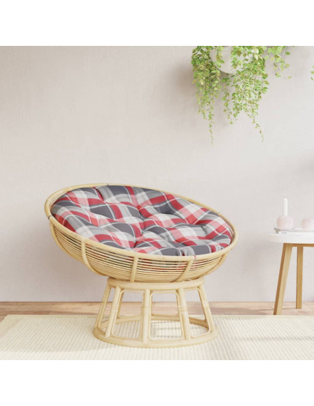 Cuscino Rotondo Rosso Motivo a Quadri Ø 100x11cm Tessuto Oxford