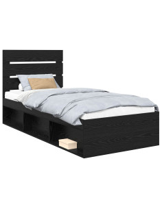 Struttura del letto con testiera Nero 90 x 190 cm Pino massello 2