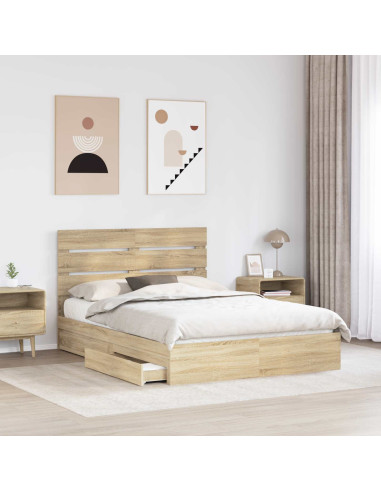 Letto con Contenitore con testiera Rovere Sonoma 160 x 200 cm