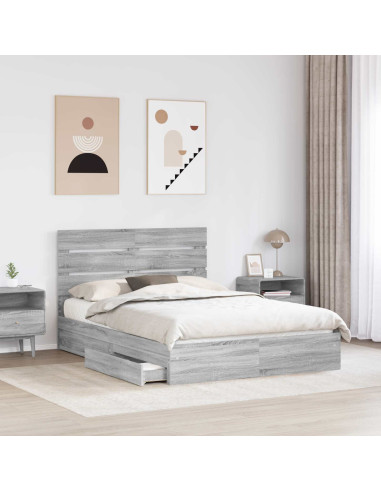 Letto con Contenitore con testiera Grigio Sonoma 150 x 200 cm