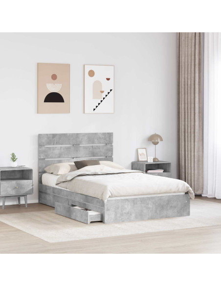 Letto con Contenitore con testiera Grigio cemento 135 x 190 cm
