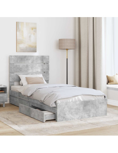Letto con Contenitore con testiera Grigio cemento 100 x 200 cm